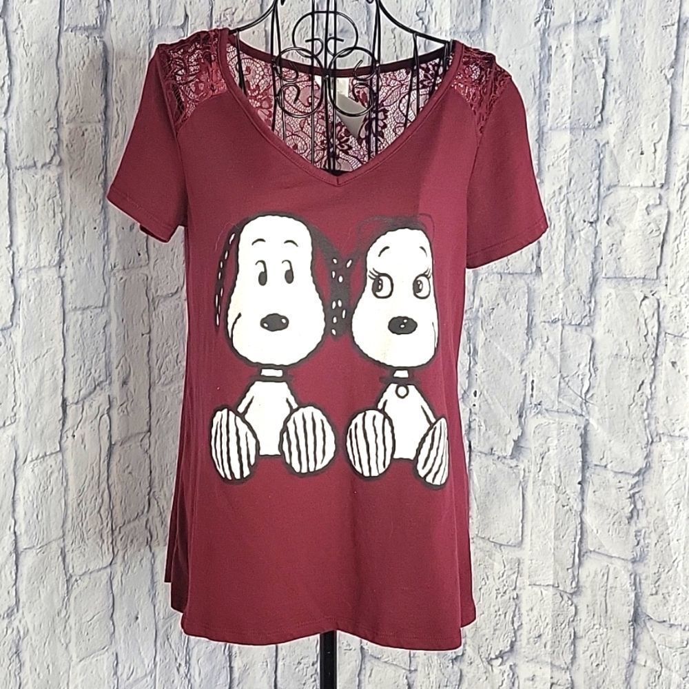 PEANUTS Snoopy Maroon Lace Shirt Medium - Picture 1 of 6